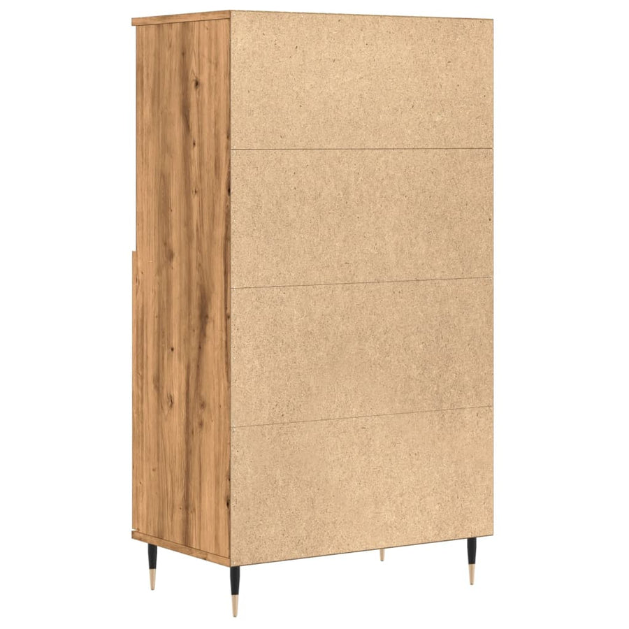 Hoge kast 60x36x110 cm bewerkt hout artisanaal eikenkleurig