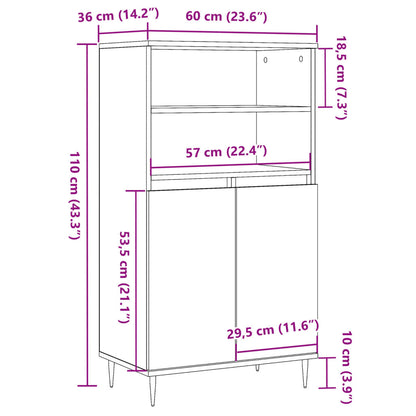 Hoge kast 60x36x110 cm bewerkt hout artisanaal eikenkleurig