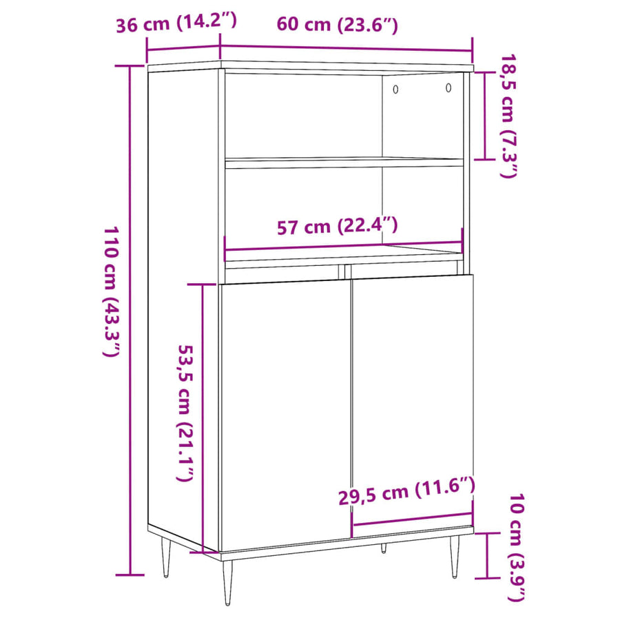 Hoge kast 60x36x110 cm bewerkt hout artisanaal eikenkleurig