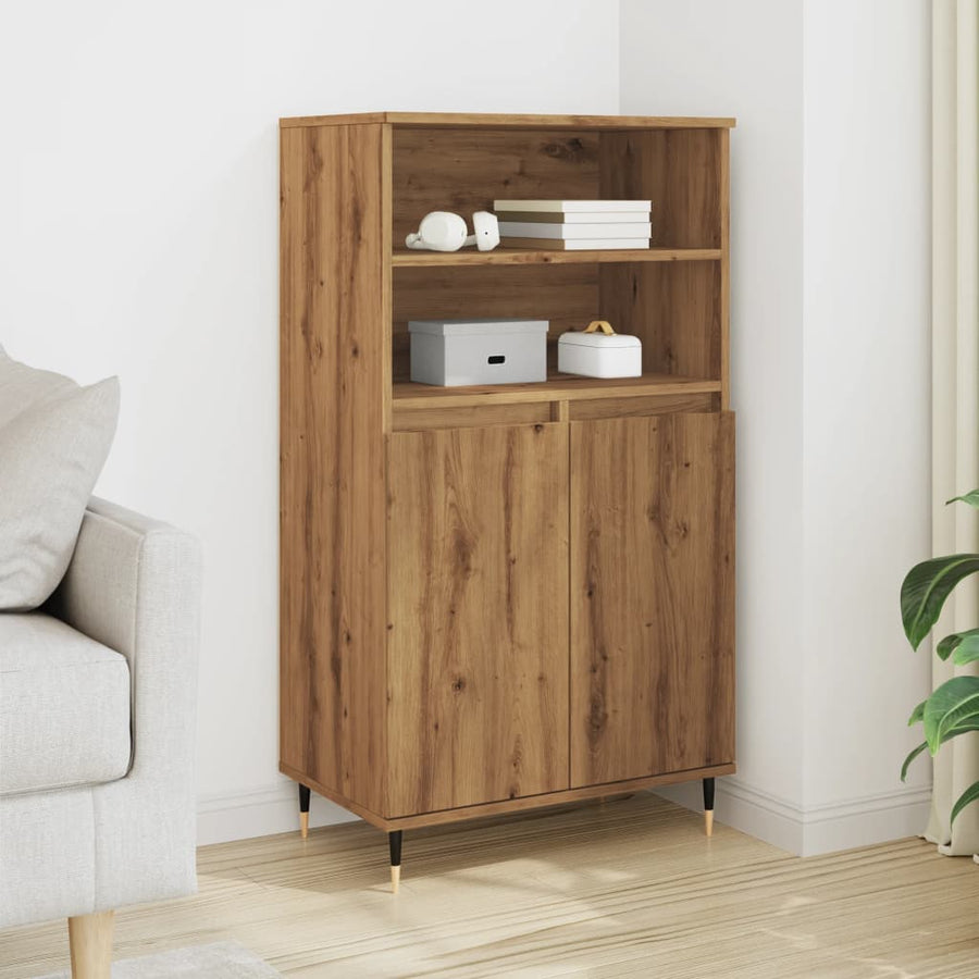 Hoge kast 60x36x110 cm bewerkt hout artisanaal eikenkleurig
