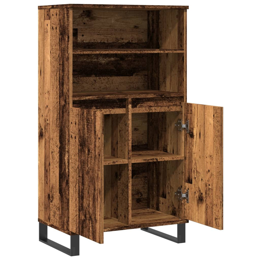 Hoge kast 60x36x110 cm bewerkt hout oud houtkleurig