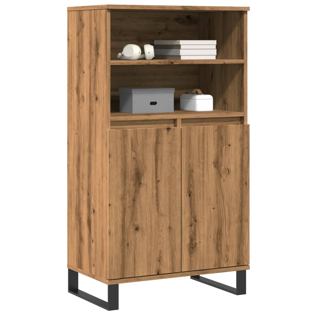 Hoge kast 60x36x110 cm bewerkt hout artisanaal eikenkleur