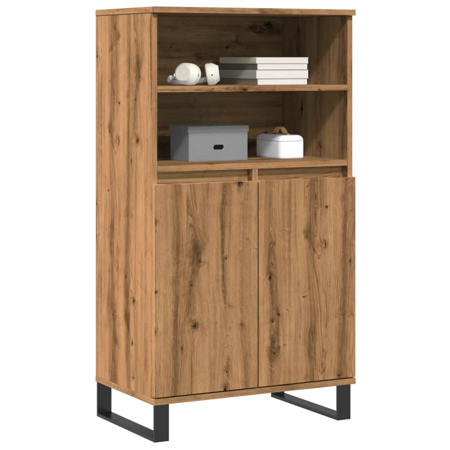 Hoge kast 60x36x110 cm bewerkt hout artisanaal eikenkleur