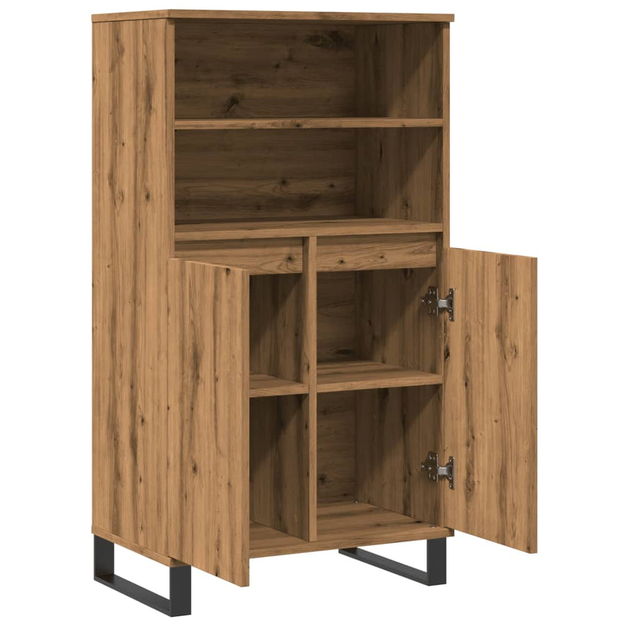 Hoge kast 60x36x110 cm bewerkt hout artisanaal eikenkleur