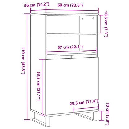 Hoge kast 60x36x110 cm bewerkt hout artisanaal eikenkleur