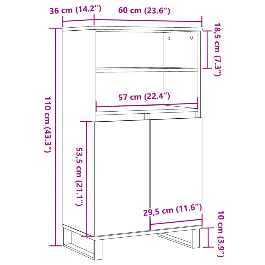 Hoge kast 60x36x110 cm bewerkt hout artisanaal eikenkleur