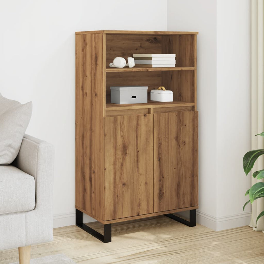 Hoge kast 60x36x110 cm bewerkt hout artisanaal eikenkleur