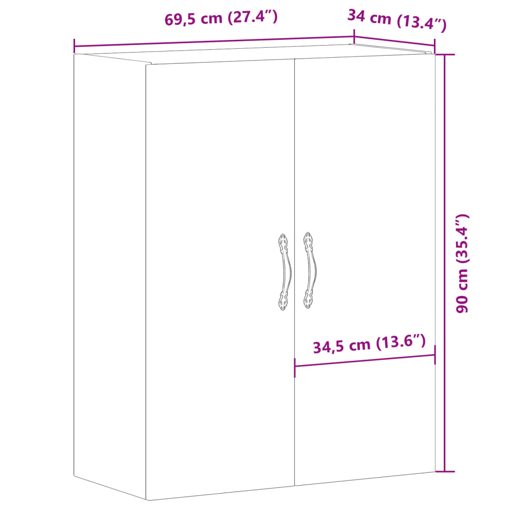 Wandkast 69,5x34x90 cm bewerkt hout artisanaal eikenkleurig