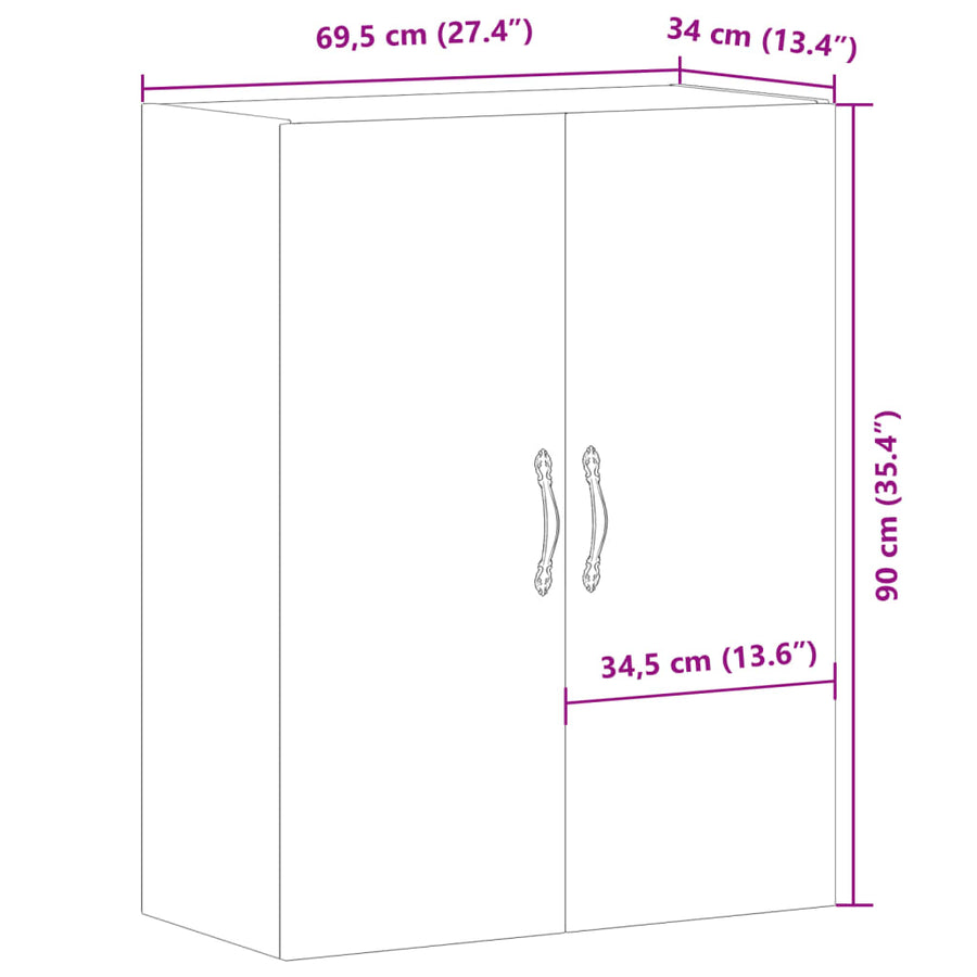 Wandkast 69,5x34x90 cm bewerkt hout artisanaal eikenkleurig