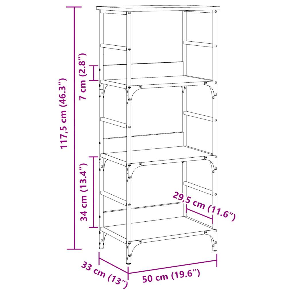 Boekenkast 50x33x117,5 cm bewerkt hout oud houtkleurig