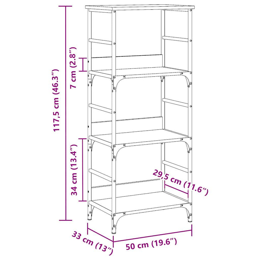 Boekenkast 50x33x117,5 cm bewerkt hout oud houtkleurig