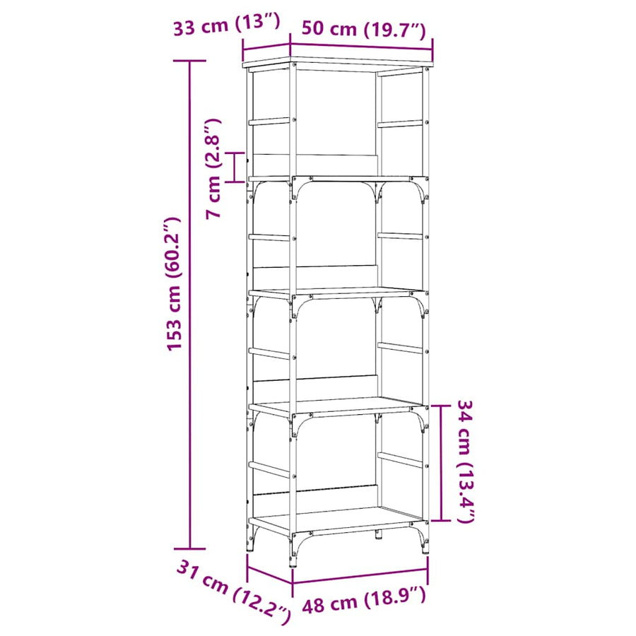 Boekenkast 50x33x153 cm bewerkt hout oud houtkleurig