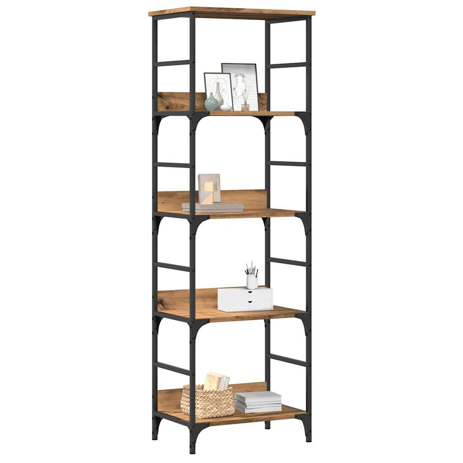 Boekenrek 50x33x153 cm bewerkt hout artisanaal eikenkleurig