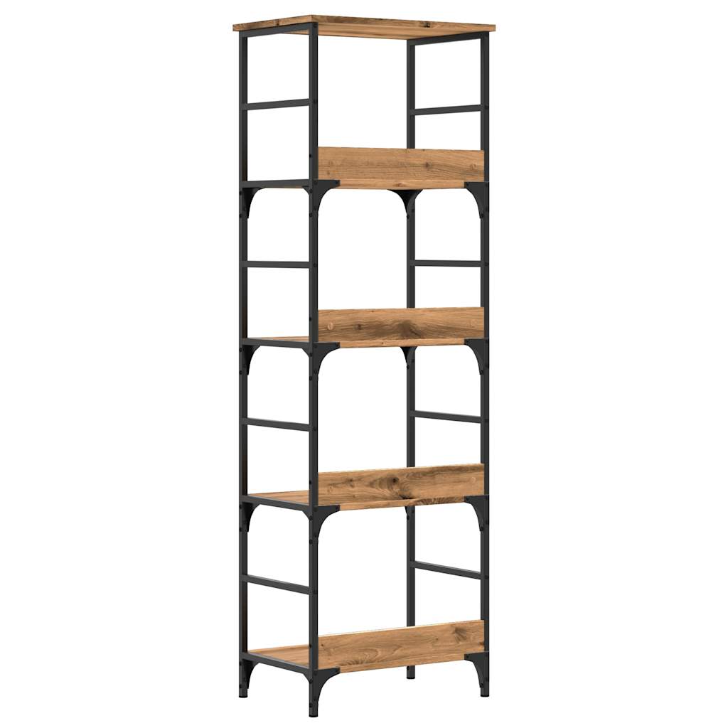 Boekenrek 50x33x153 cm bewerkt hout artisanaal eikenkleurig