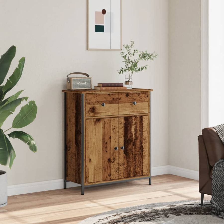 Dressoir 70x30x80 cm bewerkt hout oud houtkleurig