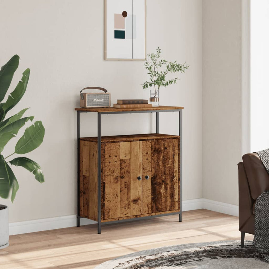 Dressoir 70x30x80 cm bewerkt hout oud houtkleurig