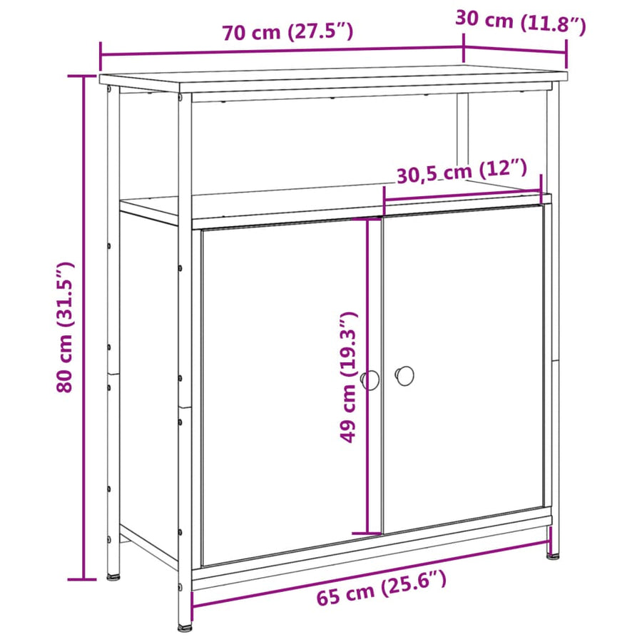 Dressoir 70x30x80 cm bewerkt hout oud houtkleurig