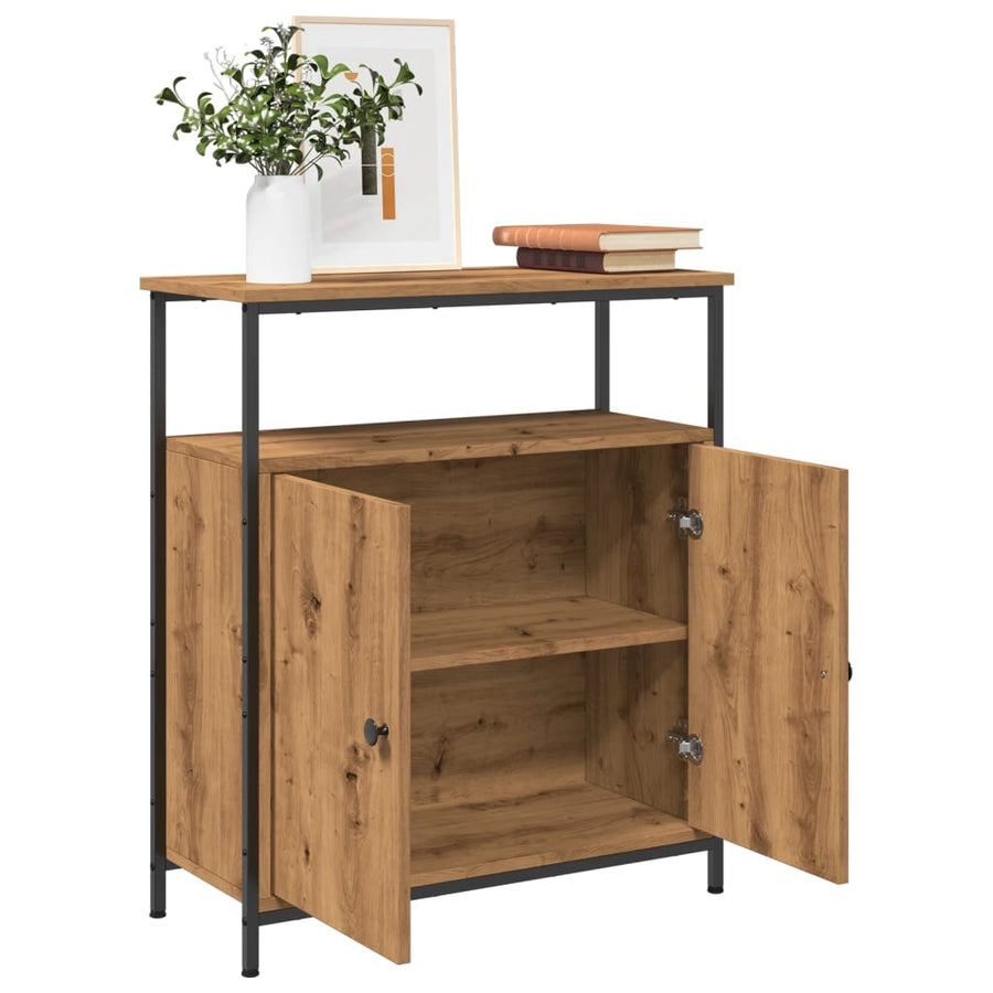 Dressoir 70x30x80 cm bewerkt hout artisanaal eikenkleur