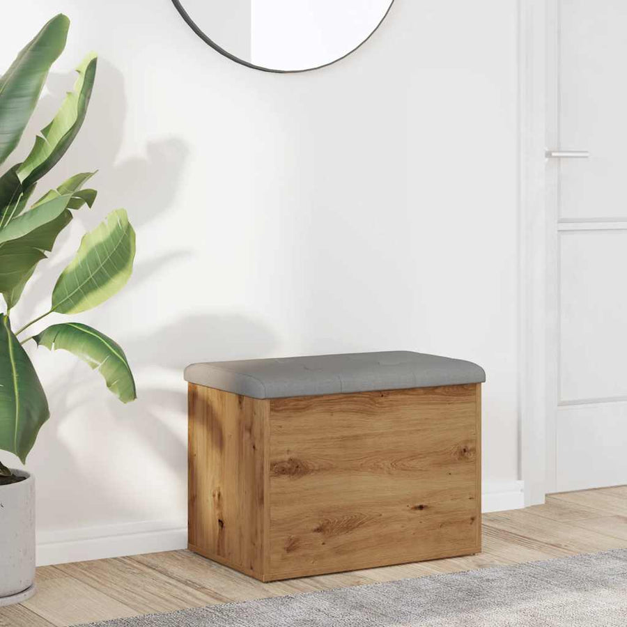Opbergbankje Bewerkt Hout Artisanaal Eikenkleur 62 x 42 x 45 cm artisanaal eikenkleurig