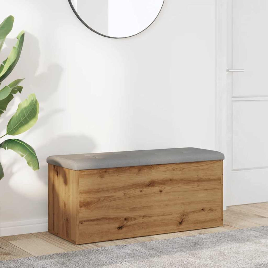 Opbergbankje Bewerkt Hout Artisanaal Eikenkleur 102 x 42 x 45 cm artisanaal eikenkleurig