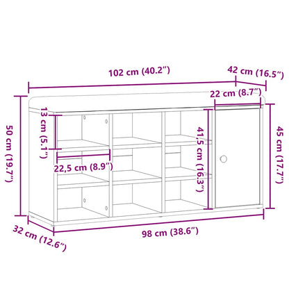 Schoenenbank 102x32x50 cm bewerkt hout oud houtkleurig