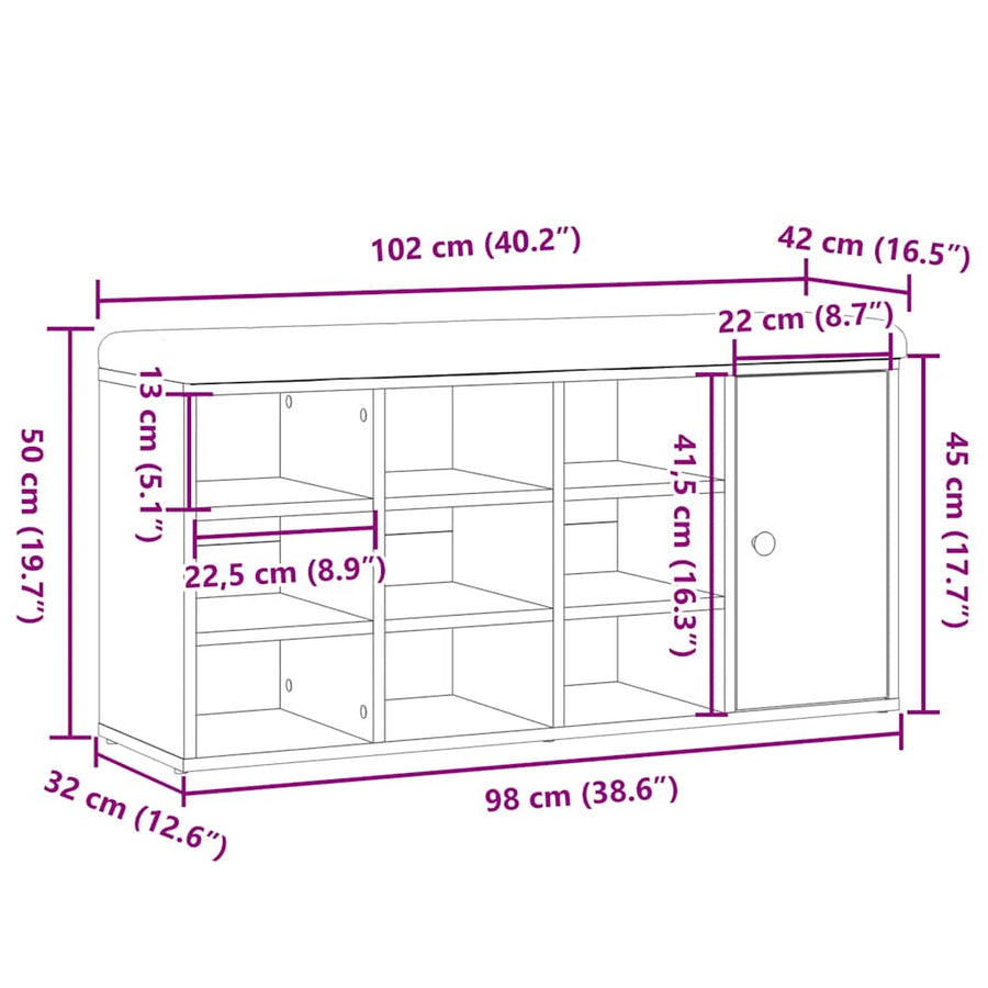 Schoenenbank 102x32x50 cm bewerkt hout oud houtkleurig