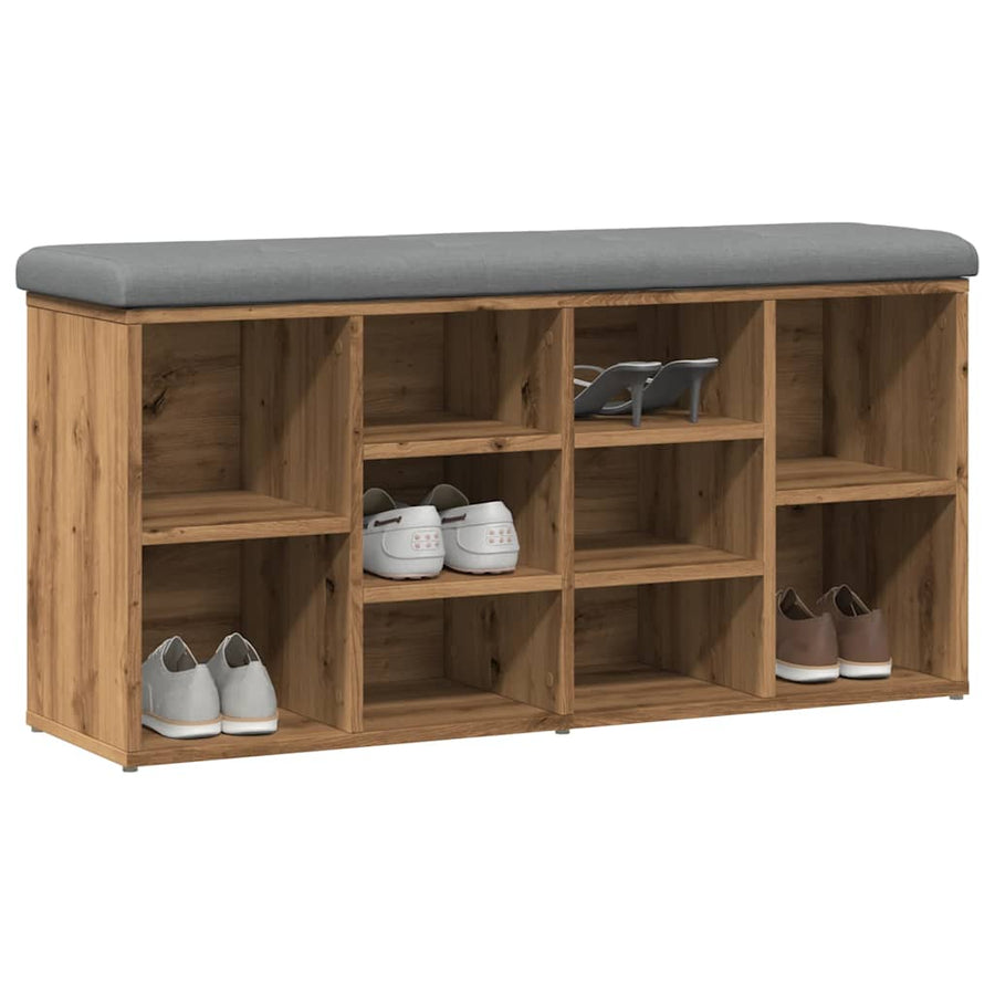 Schoenenbank 102x32x50 cm bewerkt hout artisanaal eikenkleur