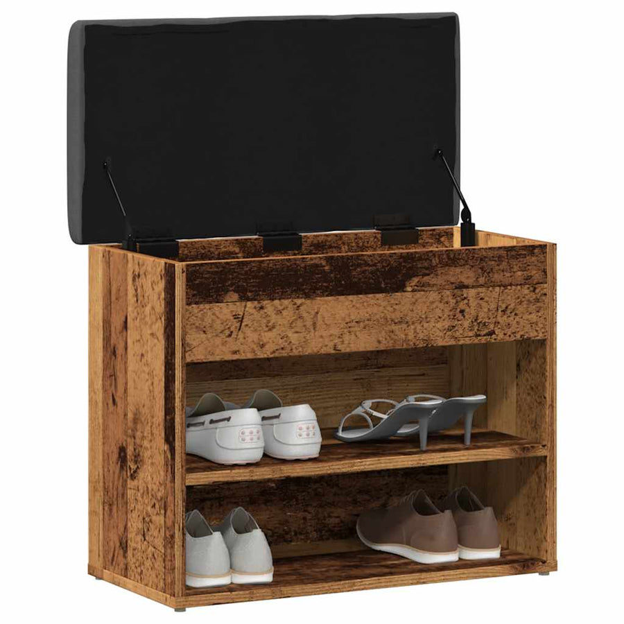 Schoenenbank 62x32x50 cm bewerkt hout oud houtkleurig