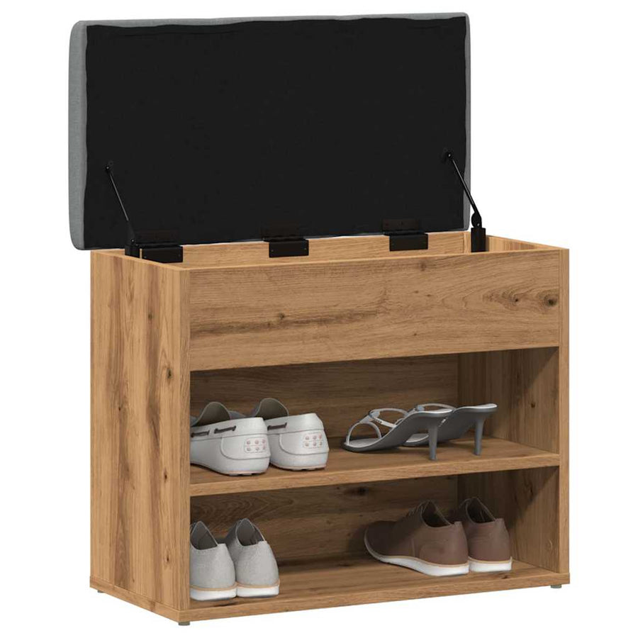 Schoenenbank 62x32x50 cm bewerkt hout artisanaal eikenkleur