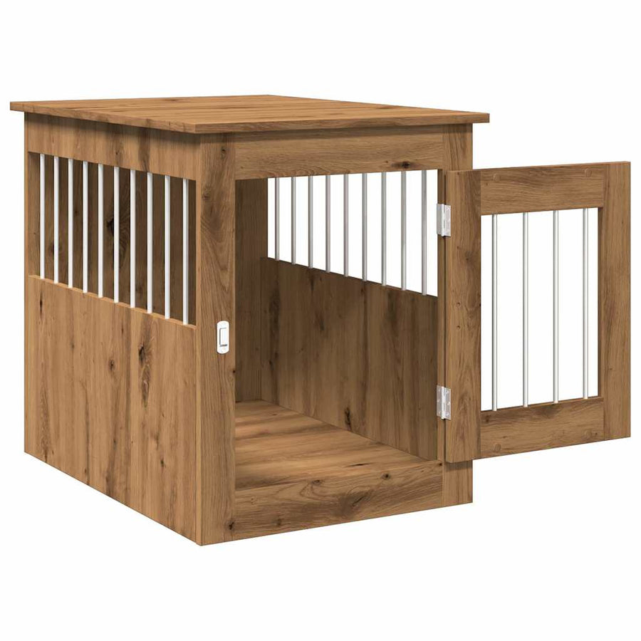 Hondenbench 55x75x65 cm bewerkt hout artisanaal eikenkleurig