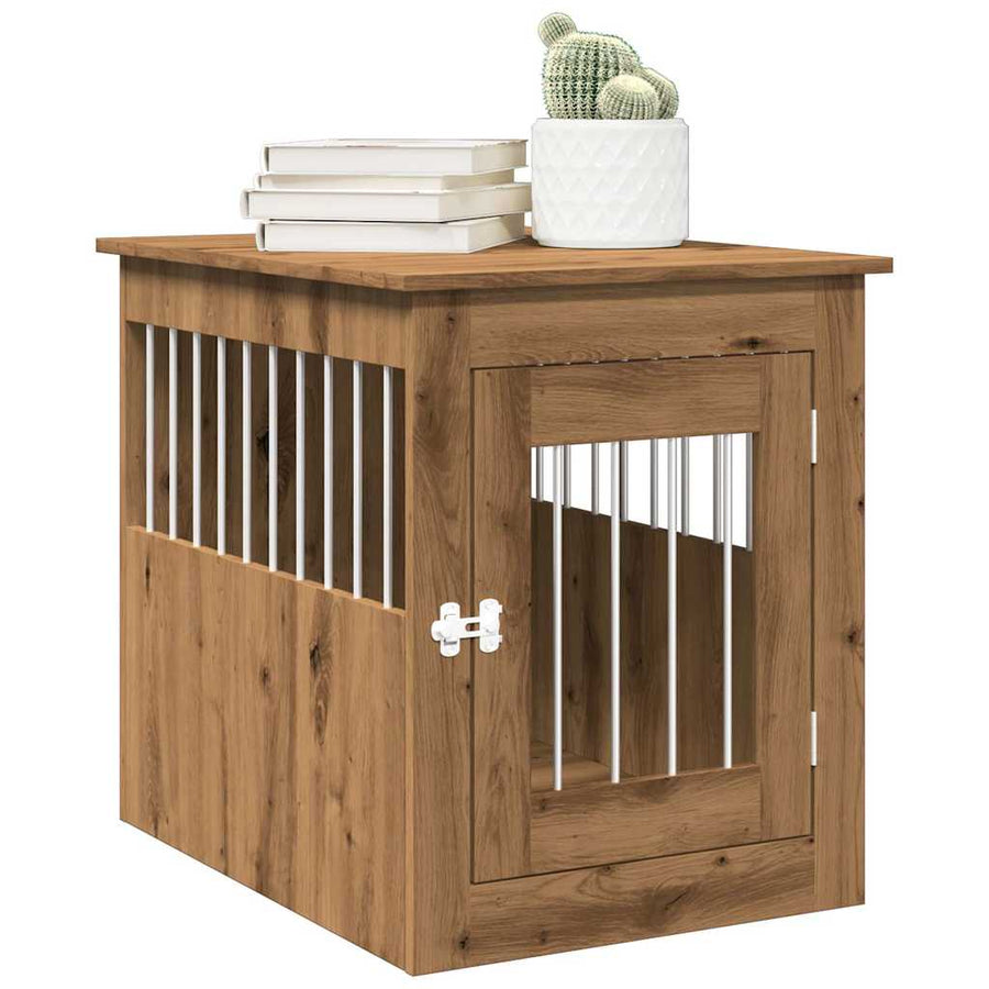 Hondenbench 55x75x65 cm bewerkt hout artisanaal eikenkleurig
