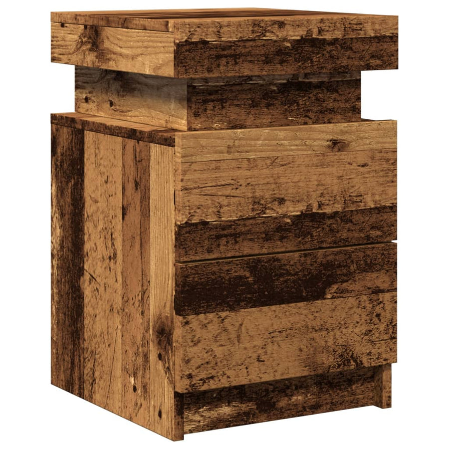 Nachtkastje met LED 35x39x55 cm bewerkt hout oud houtkleurig