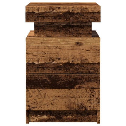 Nachtkastje met LED 35x39x55 cm bewerkt hout oud houtkleurig