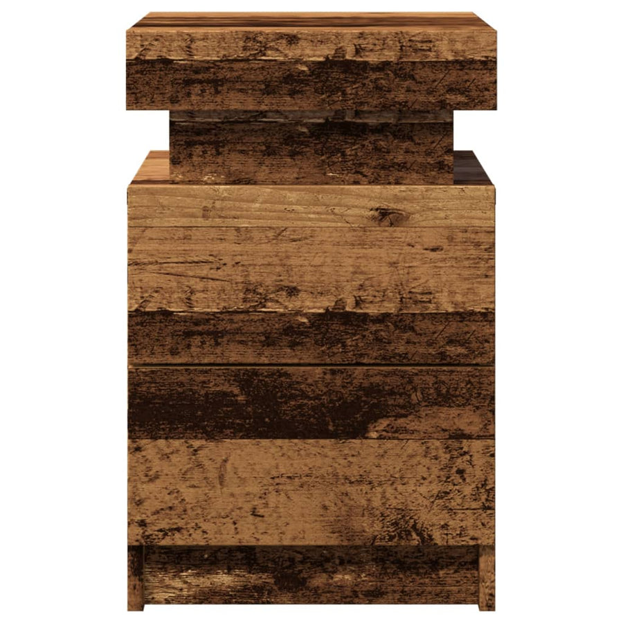 Nachtkastje met LED 35x39x55 cm bewerkt hout oud houtkleurig
