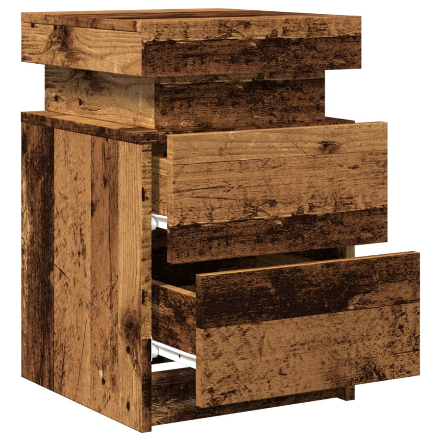 Nachtkastje met LED 35x39x55 cm bewerkt hout oud houtkleurig