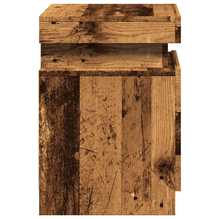 Nachtkastje met LED 35x39x55 cm bewerkt hout oud houtkleurig