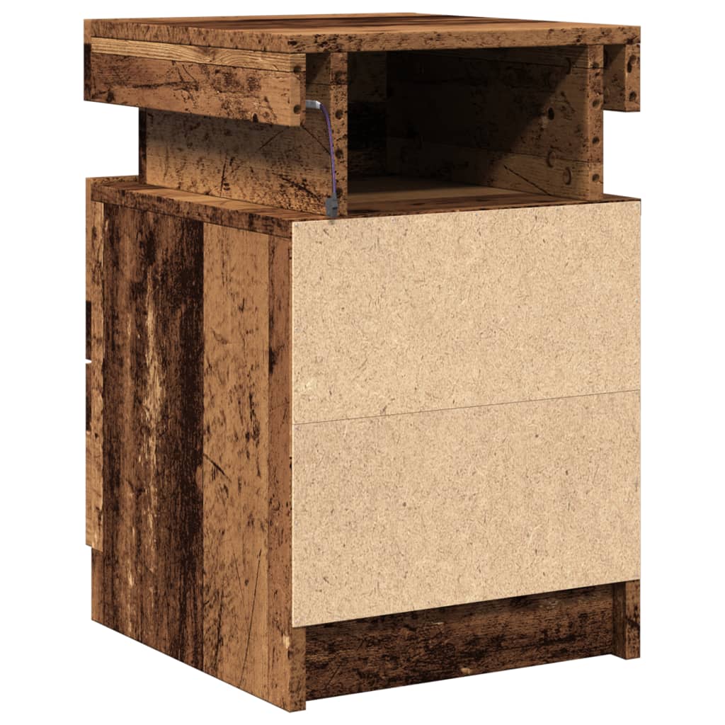 Nachtkastje met LED 35x39x55 cm bewerkt hout oud houtkleurig