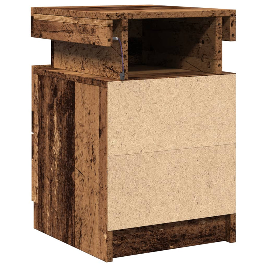 Nachtkastje met LED 35x39x55 cm bewerkt hout oud houtkleurig