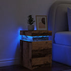 Nachtkastje 35x39x55 cm bewerkt hout oud houtkleurig met LED