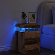 Nachtkastje 35x39x55 cm bewerkt hout oud houtkleurig met LED