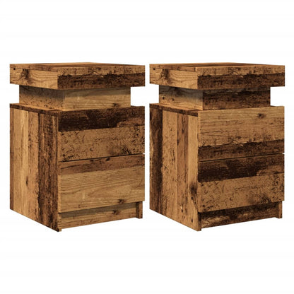 Nachtkastjes 2 st met LED 35x39x55 cm hout oud houtkleurig