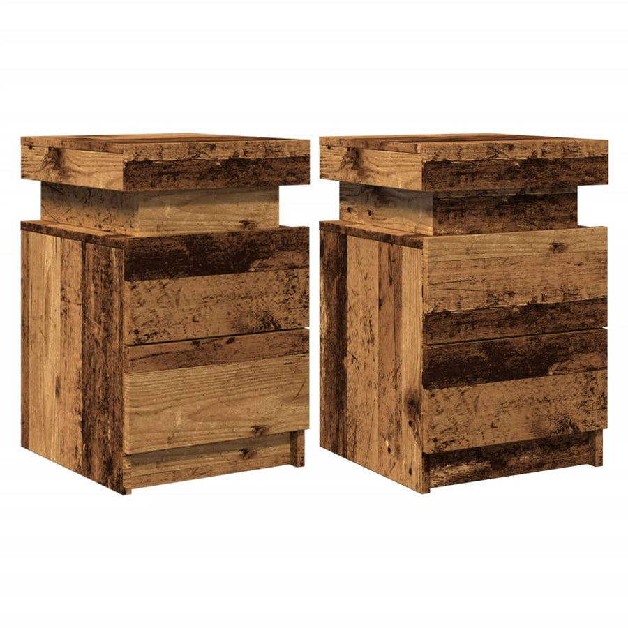 Nachtkastjes 2 st met LED 35x39x55 cm hout oud houtkleurig