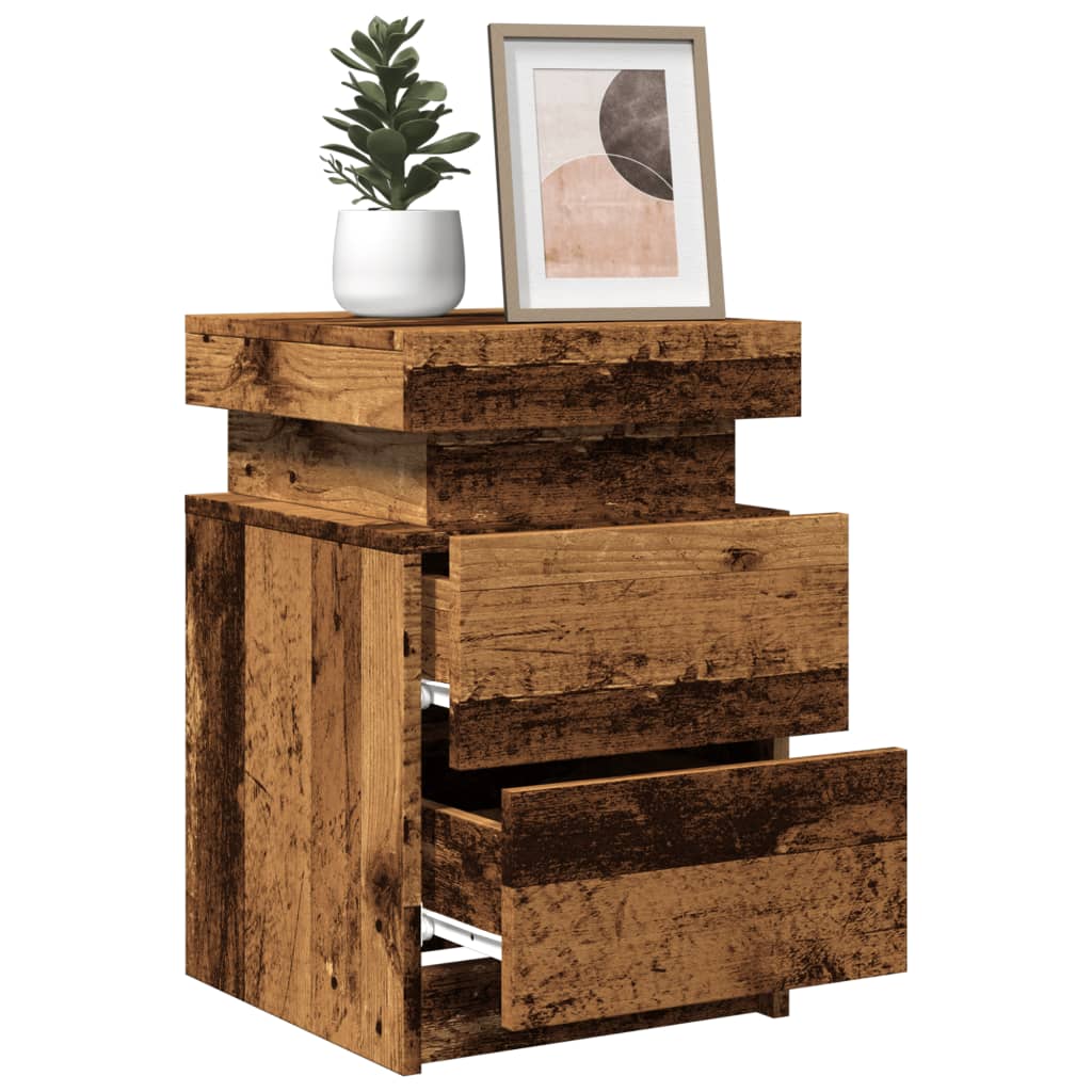Nachtkastjes 2 st met LED 35x39x55 cm hout oud houtkleurig