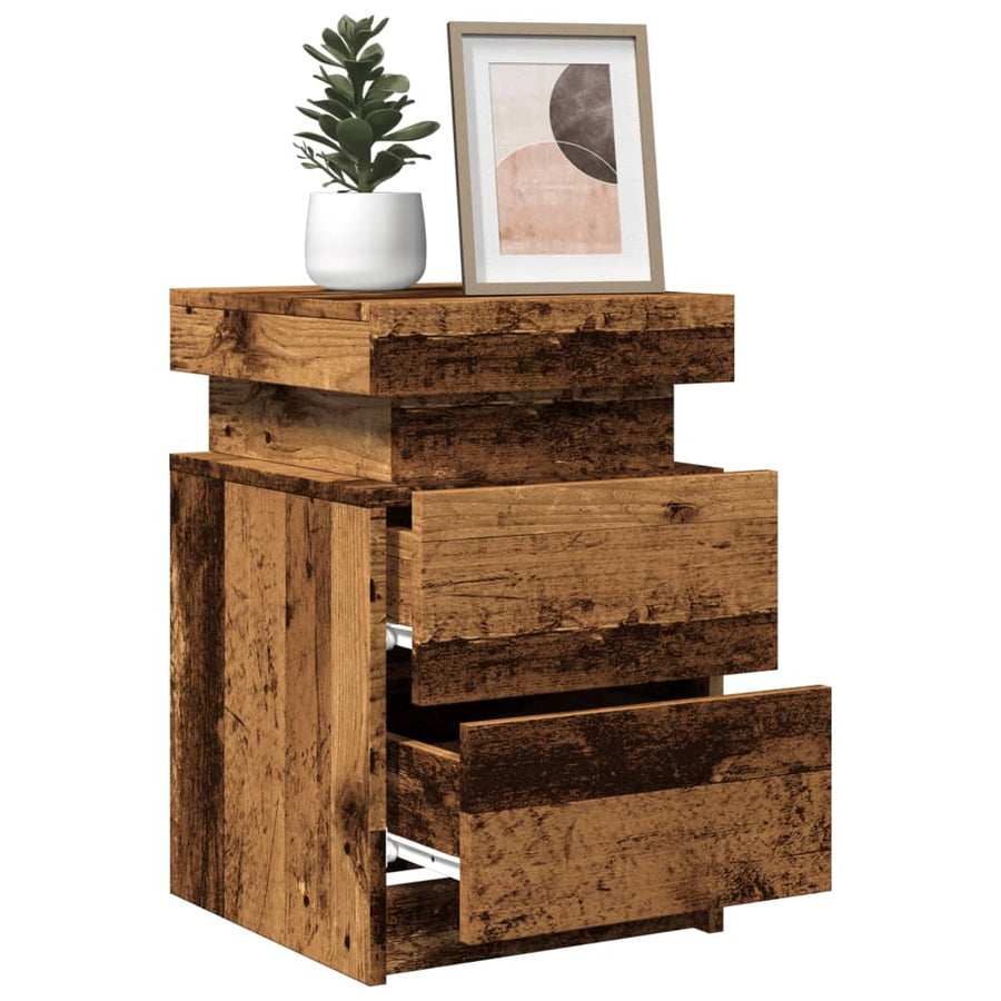 Nachtkastjes 2 st met LED 35x39x55 cm hout oud houtkleurig