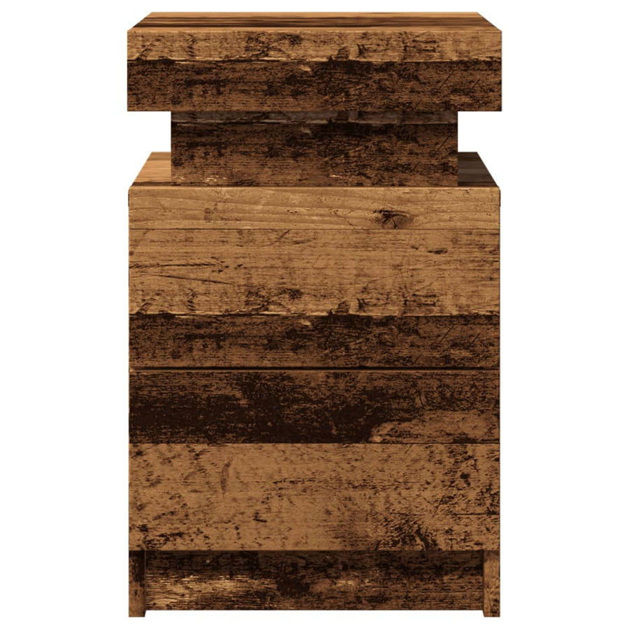 Nachtkastjes 2 st met LED 35x39x55 cm hout oud houtkleurig