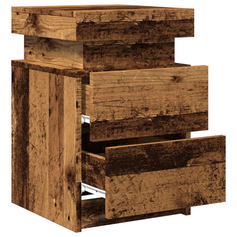 Nachtkastjes 2 st met LED 35x39x55 cm hout oud houtkleurig