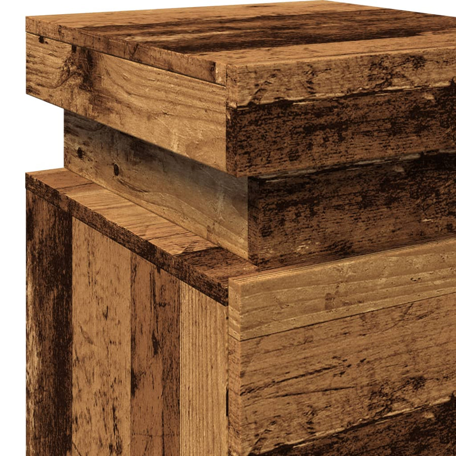 Nachtkastjes 2 st met LED 35x39x55 cm hout oud houtkleurig