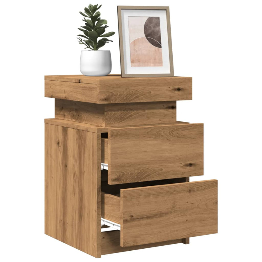 Nachtkastje met LED 35x39x55 cm bewerkt hout artisanaal eiken