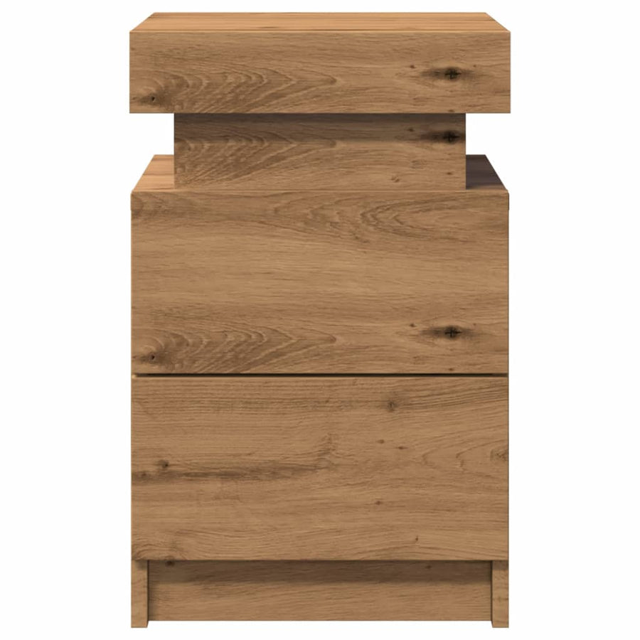 Nachtkastje met LED 35x39x55 cm bewerkt hout artisanaal eiken