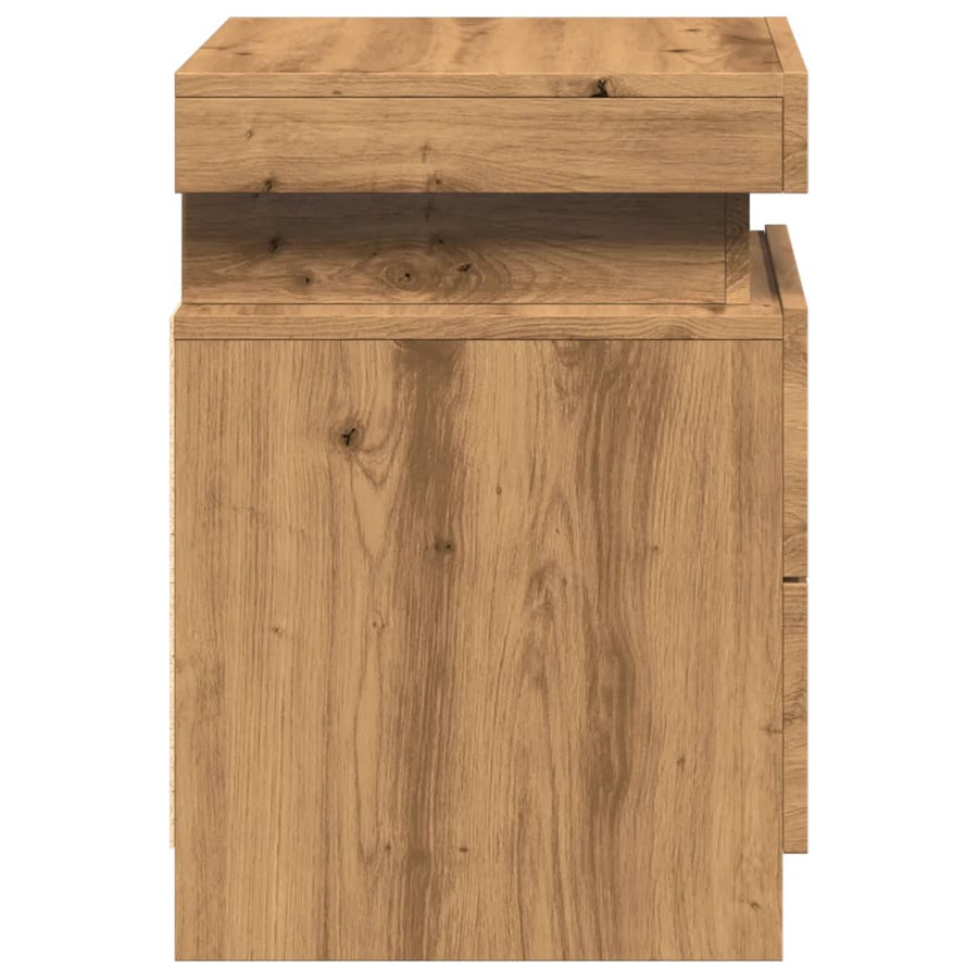 Nachtkastje met LED 35x39x55 cm bewerkt hout artisanaal eiken